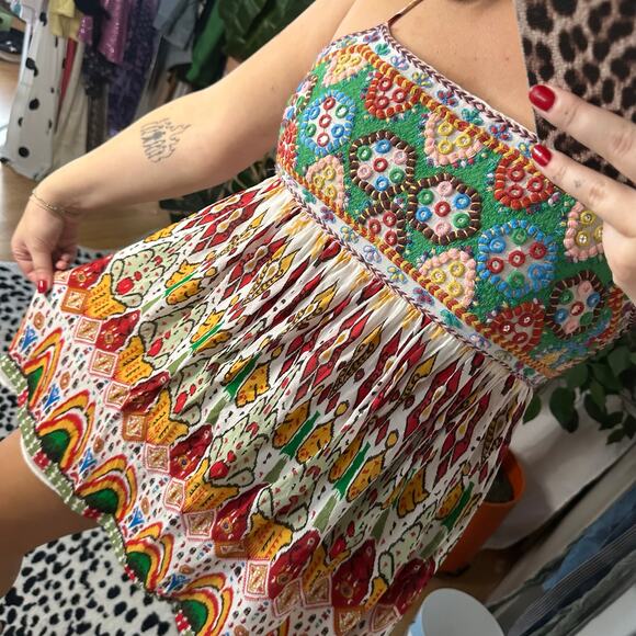 Zara Printed Embroidered Mini Dress Multi Size Medium - Picture 2 of 5